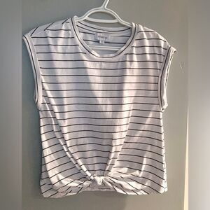 Evereve White Cap Sleeve Tie Front Striped T-Shirt